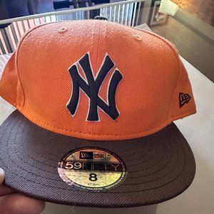 Used New Era NY Fitted Cap Orange & Brown Size 8